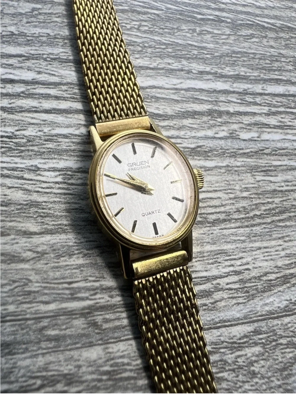 Gruen Precision Gold Tone Quartz Watch - White Dial